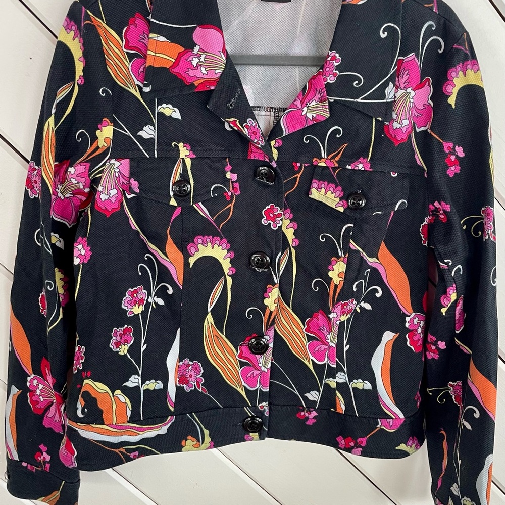 Tribal Black Jacket with Pink and Orange Floral Design